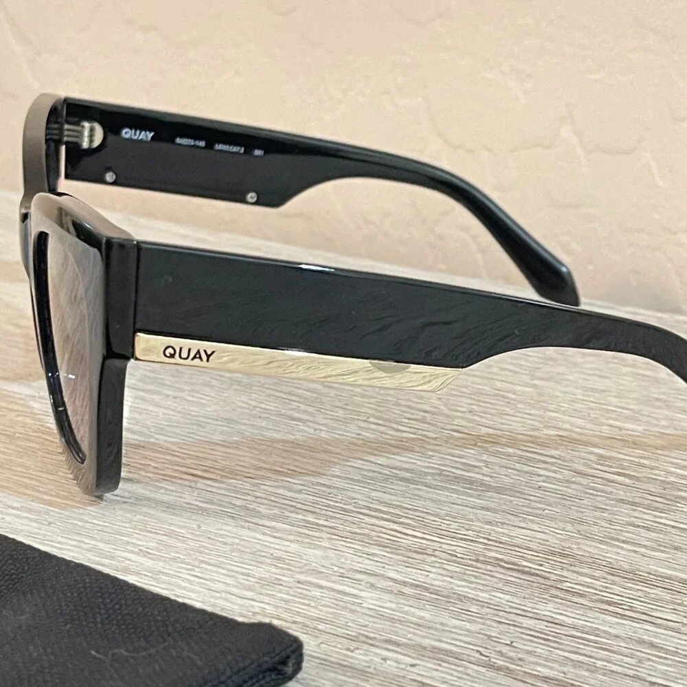 Quay Australia Sunglasses By The Way Black Cateye with Pouch and Cloth